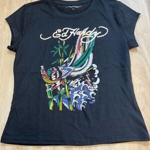 Ed Hardy Black Tee with Vibrant Graphic